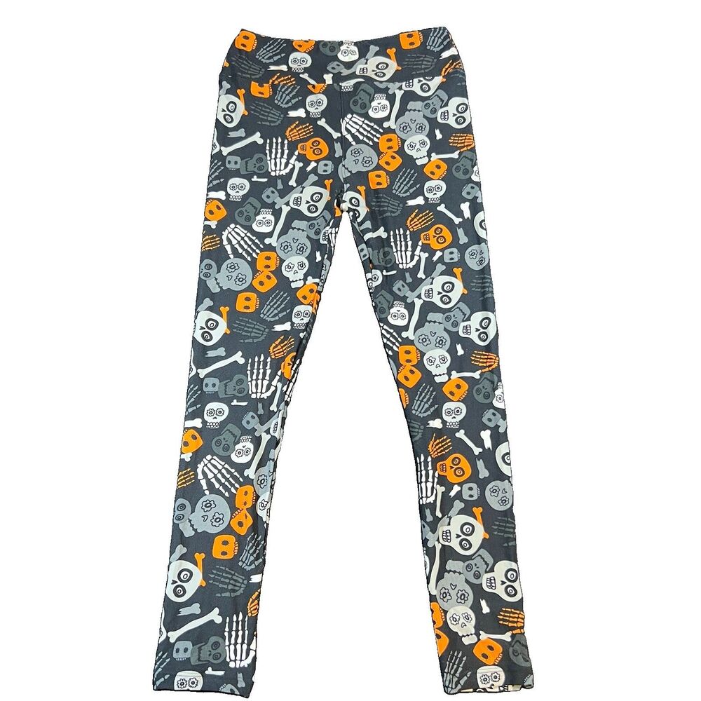 LuLaRoe High Rise Ankle Leggings Skull Skeleton Halloween Print One Size OS